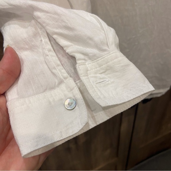 Sigrid Olsen XL Linen Half Button down Pullover Top Shirt Roll Tab sleeves White - Picture 7 of 11